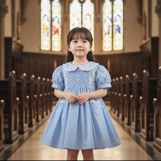 Baby Blue color peasant dress